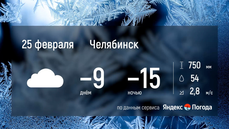 25 февраля в Челябинской области ожидается морозная погода без осадков