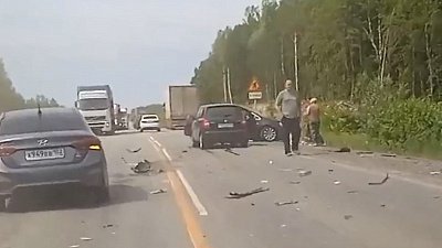 Видео с места тройного ДТП на трассе М-5