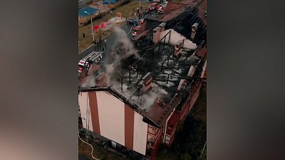 Последствия пожара в Залесье сняли на камеру с квадрокоптера