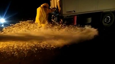 Людей в жёлтых скафандрах на трассе М-5 сняли очевидцы