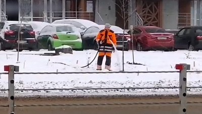 В Челябинске засняли полив деревьев при минусовой температуре