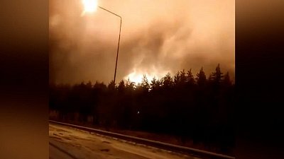 Пожар на газопроводе в Челябинской области попал на видео