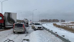 На трассе в Челябинской области столкнулись четыре фуры и легковушка