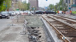 Как в Челябинске ремонтируют трамвайные пути на улице Цвиллинга