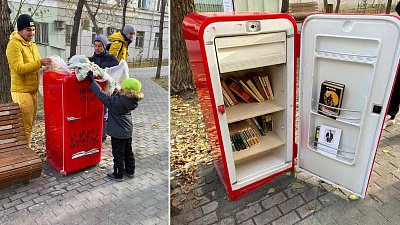 В Челябинске установили красный холодильник для книг взамен украденного
