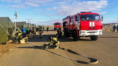 В Чебаркуле в лагере для мобилизованных прошли учения МЧС