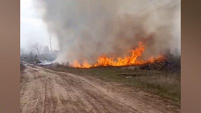 Пожар возле кладбища в Копейске попал на видео