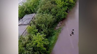 В Миассе дети устроили заплыв в огромной луже