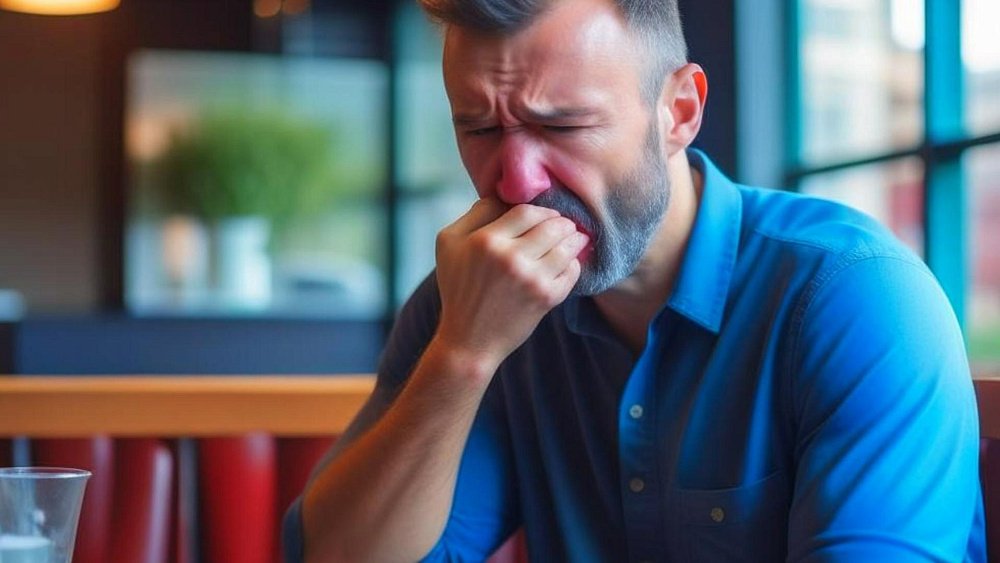 Подавившегося человека спасают методом Геймлиха