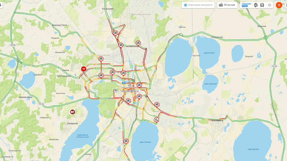 Заторы в Челябинске вышли на новый уровень 9 января
