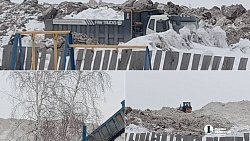 В Челябинске грузовики складируют кучи снега возле жилых домов и закрытой свалки