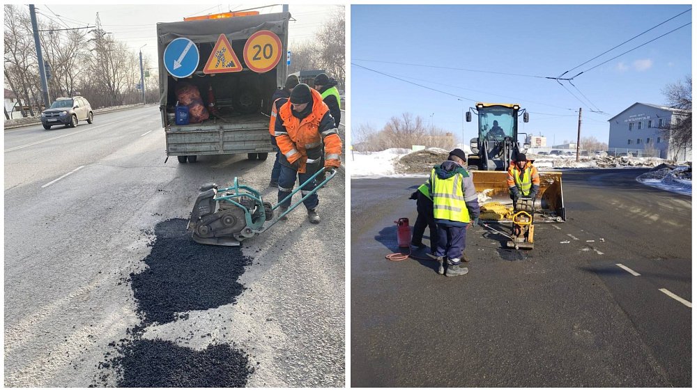В Челябинске подрядчики приступили к ямочному ремонту дорог