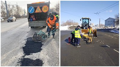 В Челябинске подрядчики приступили к ямочному ремонту дорог