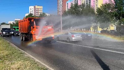 В Челябинске проливают водой тополиный пух