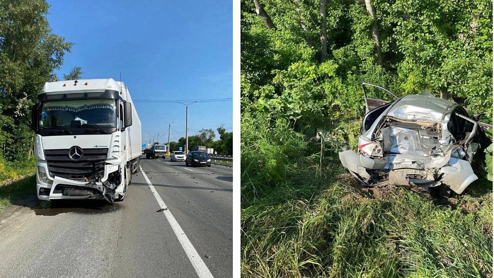 В Челябинске легковушка врезалась в грузовик и улетела в кювет