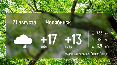 В Челябинской области 21 августа будет дождливо