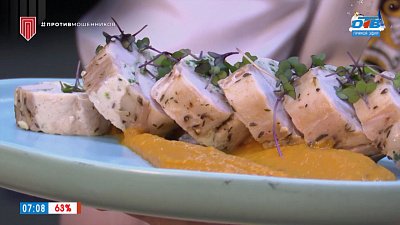 Кролик с тыквой и шпинатом в рубрике «Завтрак с шеф-поваром»