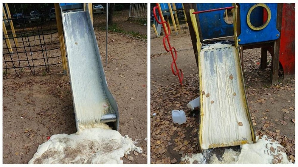 В Челябинске нашли вандалов, которые залили монтажной пеной детские горки
