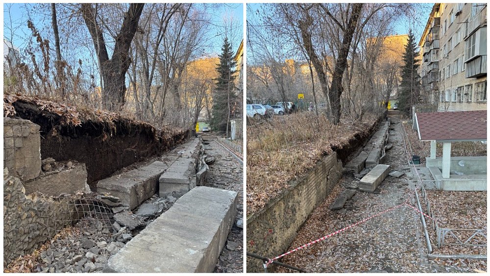 Подпорная стена упала на проспекте Ленина в Челябинске