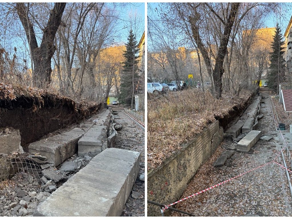 Подпорная стена упала на проспекте Ленина в Челябинске
