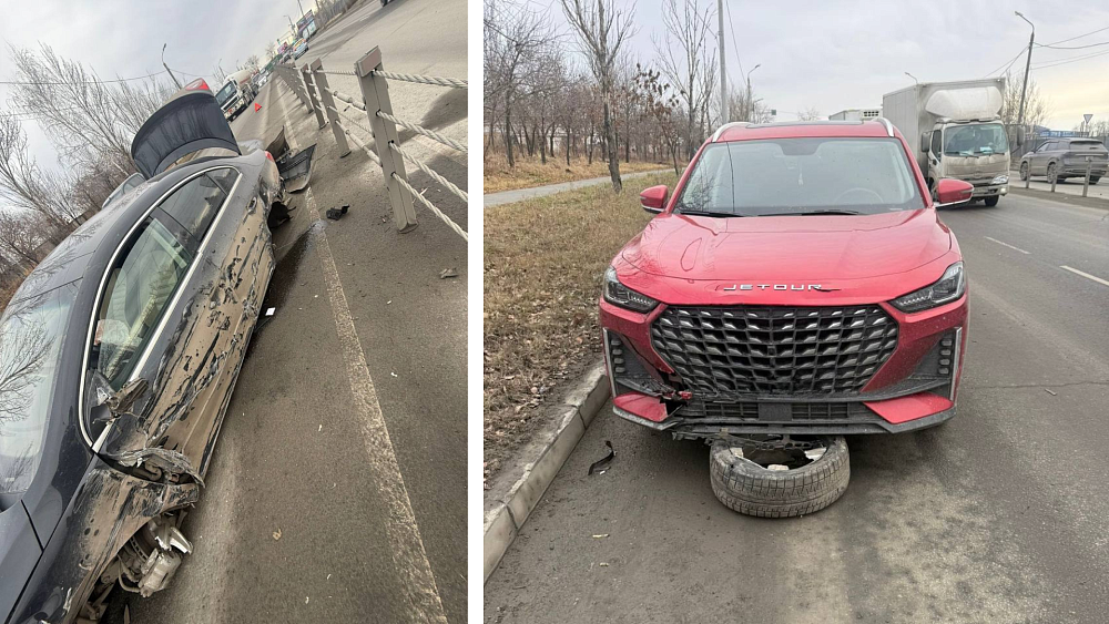 Колесо оторвалось от Volkswagen и влетело в попутку в Челябинске