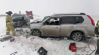 Водитель Nissan погиб в лобовом ДТП в условиях снегопада в Челябинской области