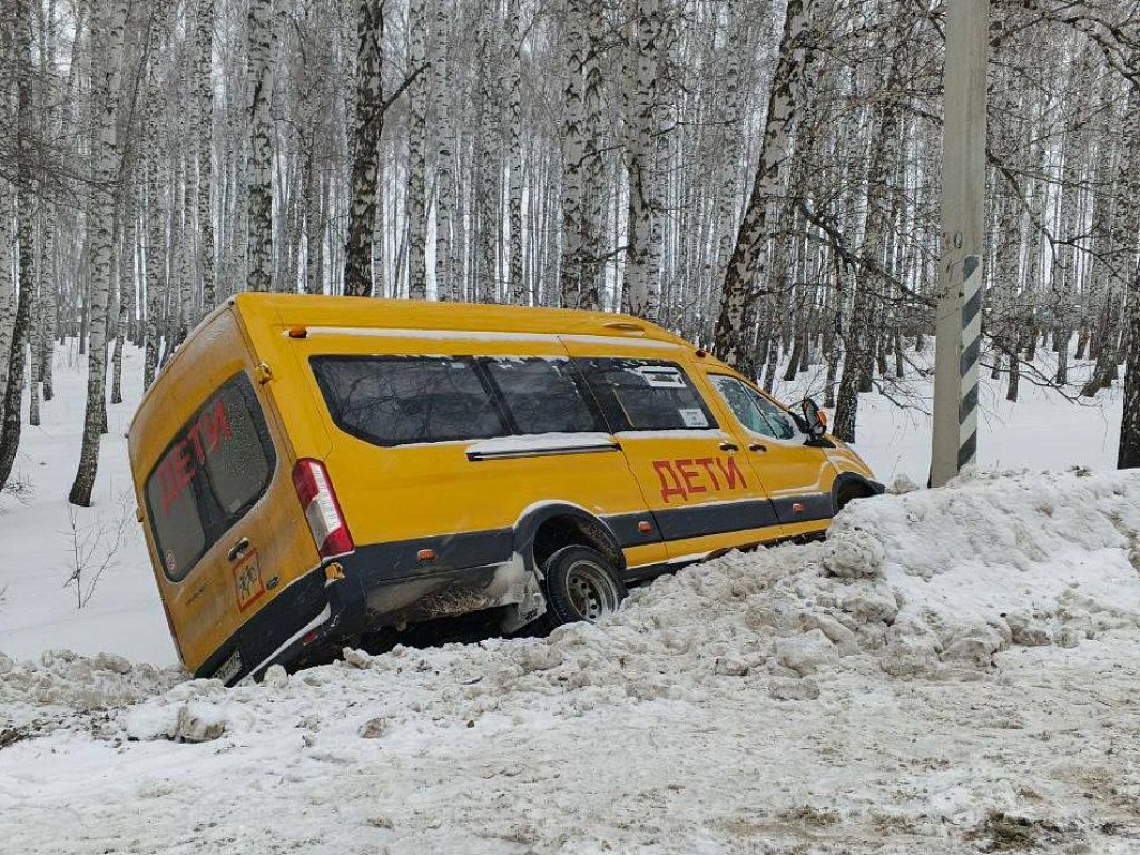 Рядом с Долгодеревенским школьный автобус съехал в кювет