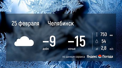 25 февраля в Челябинской области ожидается морозная погода без осадков