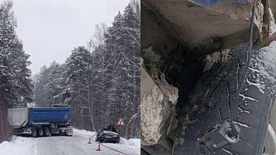 Легковушка на «лысой» резине залетела под грузовик в Миассе