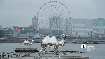В центре Челябинска верблюды «переехали» на воду и украсили фонтан