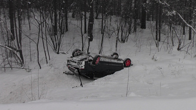Видеорегистратор снял столкновение и полёт автомобиля в кювет 