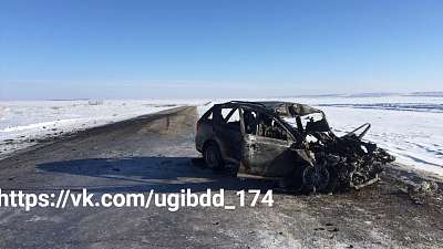 Три пассажира сгоревшей иномарки скончались после ДТП с фурой на Южном Урале