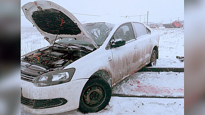Момент столкновения локомотива с легковушкой попал на видео