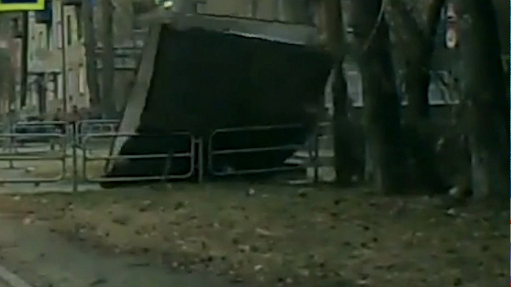 На женщину с ребенком упал рекламный щит