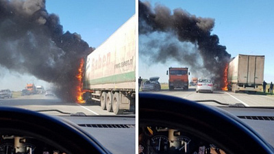 Большегруз сгорел на трассе под Челябинском