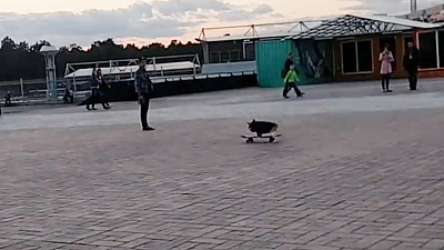 Необычного экстремала встретили жители Челябинска возле памятника Курчатову