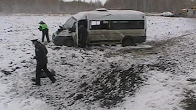 Маршрутка с 12 пассажирами вылетела с дороги