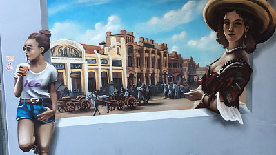 Уличный художник изобразил челябинский Арбат начала 20 века