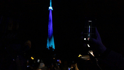 Подсветка челябинской телебашни. Вид сверху